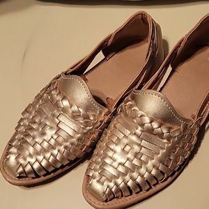 Womens Gold Leather Huaraches from Mexico